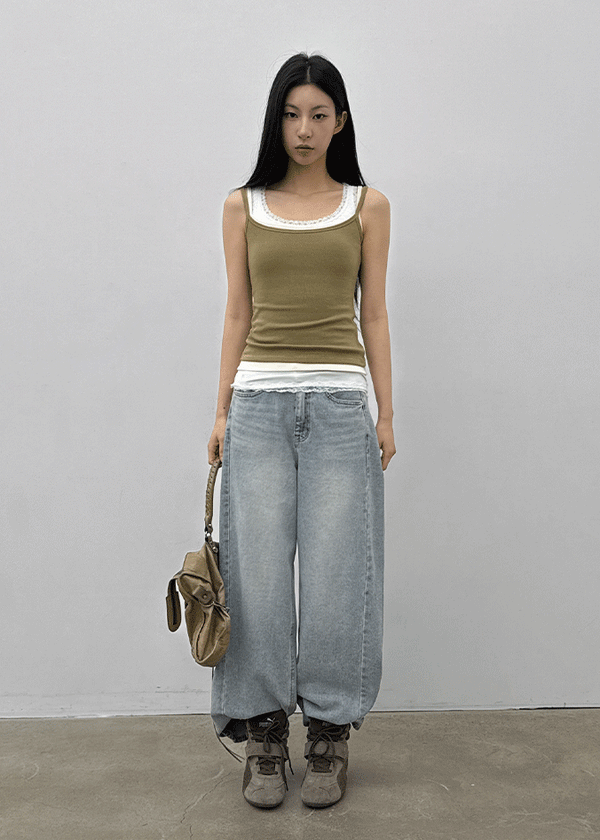 Rare washed wide denim pants