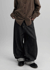 Crewy Label Patch Roll-up Raw Denim Pants