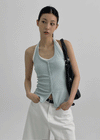 Ollatin Button Backless Halter Sleeveless Top (Built-in Cap)