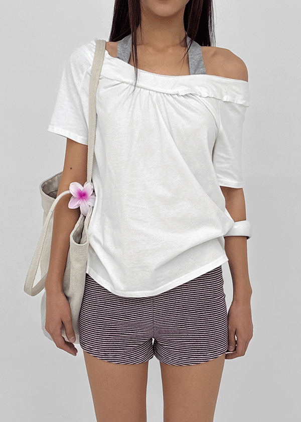 Fton Off-shoulder Halter Short Sleeve Tee