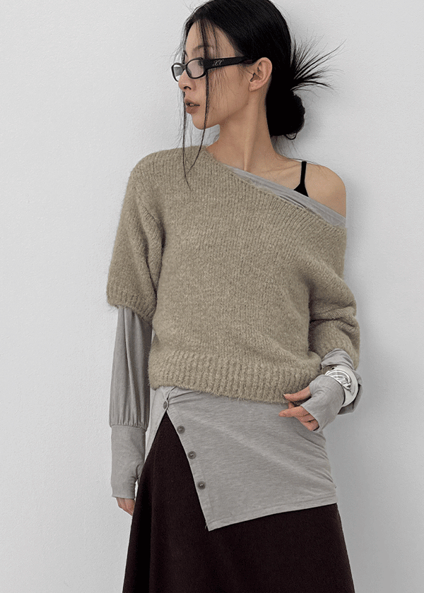 Linka Layered Boat Neck Short Sleeve Wool Knit