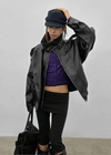 Formless high-neck leather jumper