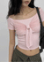 Short-sleeved off-shoulder ribbon tee