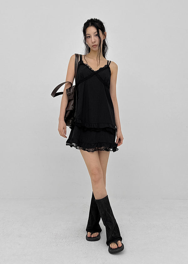 Pearl Lace Tiered Mini Dress