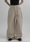 Wilep Folding Back Pocket Wide Cotton Pants