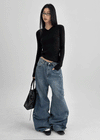 Rapcle Side Rivet Wide Denim Pants