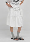 Corduroy polka dot tiered midi skirt