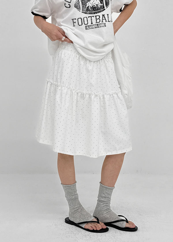 Corduroy polka dot tiered midi skirt