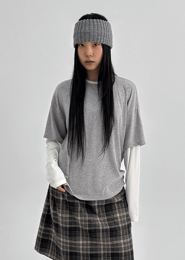 Totori Loose Fit Short Sleeve Layered Long Sleeve T-shirt