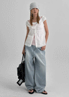 Belpel Washed Wide Balloon Denim Pants