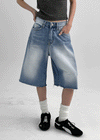 Rockyout Washed Back Pocket Bermuda Denim Pants