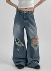 Kamshon Damage Wide Long Denim Pants