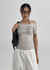 Romken See-through Off-shoulder Lettering Short-sleeve T-shirt