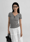 Telang Henley Neck Stripe Short Sleeve T-shirt