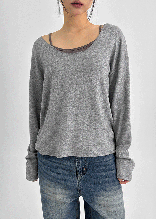 T-ville Wide U-neck Wool Knit Long Sleeve T-shirt