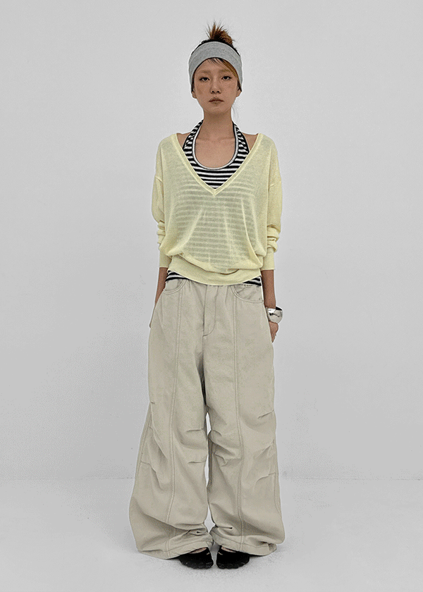 Ney stitch back elastic wide pants