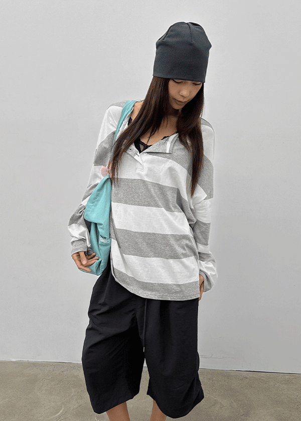 Santom Striped Collared Long Sleeve T-shirt