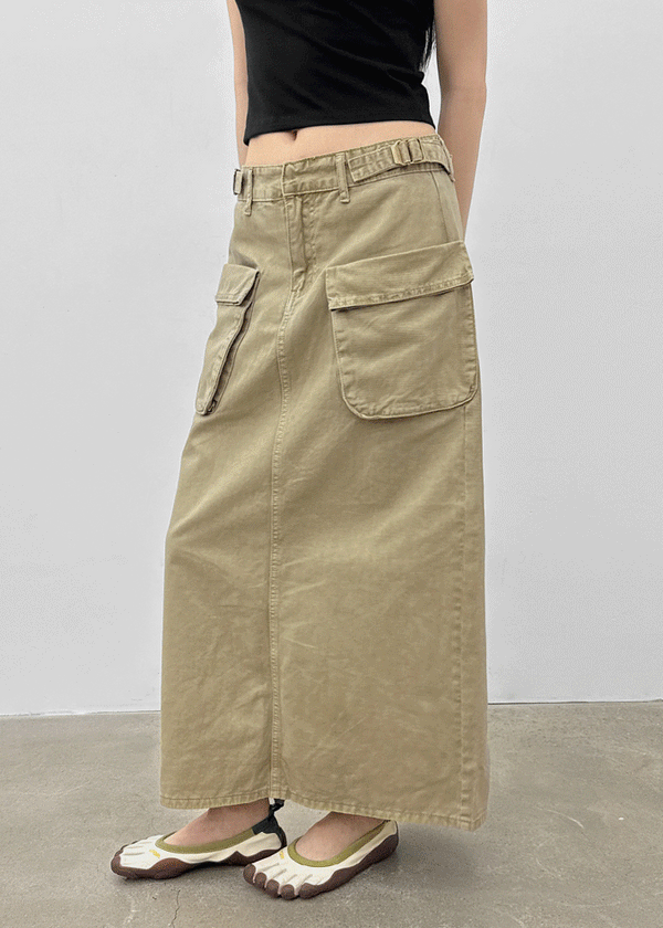 Zelkin Buckle Pocket Cotton Long Skirt