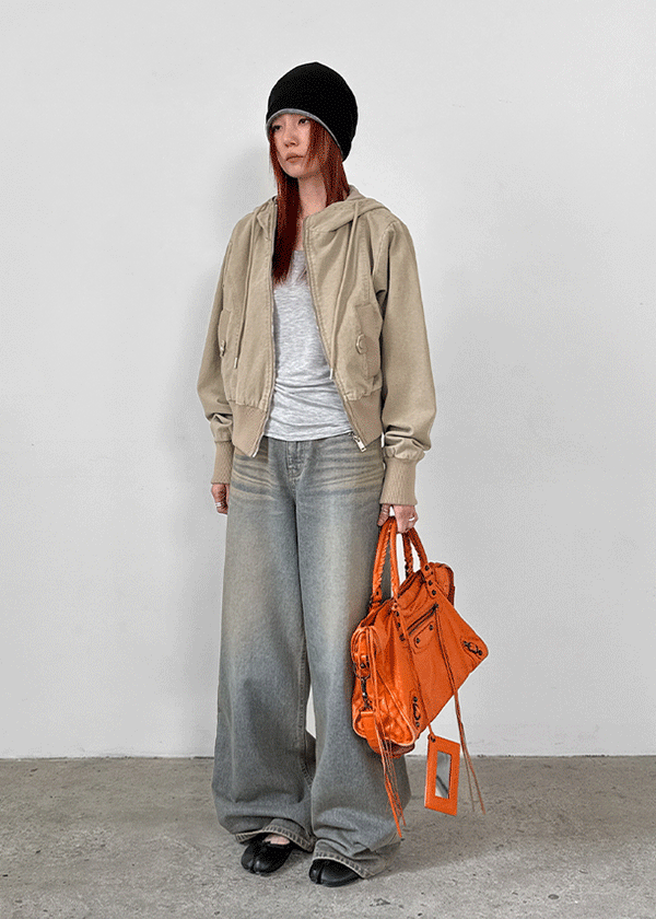 Ropels Washed Wide Denim Pants