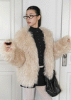 Pimel No-Collar Overfit Fur Jacket