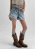Ichion Roll-up Damage Denim Shorts