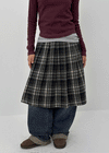 Nushin Outer Fleece Banding Pleated Check Midi Skirt