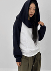 Zutin Color Block Hooded Off-shoulder Man-to-man
