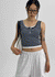 Campten Layered Stripe Button Crop Top