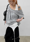 Mekki Dot Strap Off-shoulder Short Sleeve Tee