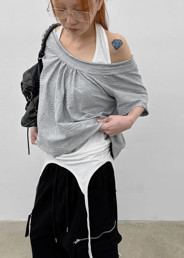 Mekki Dot Strap Off-shoulder Short Sleeve Tee