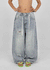 Tallbin Damaged Elastic Waist Wide Denim Pants