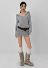 Pushu Cable Button Knit Mini Dress (Belt Set)