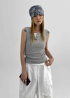 Unpring semi-crop button sleeveless