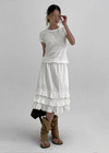 Folded frill banding midi skirt