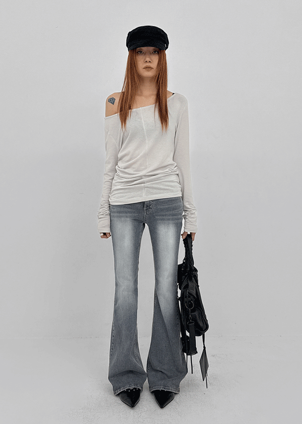 Loctong Hip-dip Washed Bootcut Denim Pants
