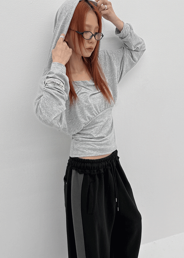 Venuden Pintuck Hood Long Sleeve Tee