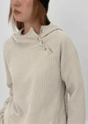 High-Flare Unbalanced Button Ribbed Hoodie
