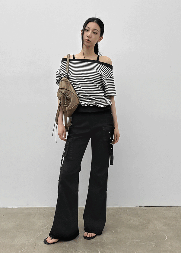 Cuncring Strap Cargo Bootcut Pants