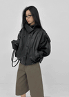 Tung-key high-neck double-button leather jacket