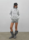 Double-button high-neck wool knit cardigan