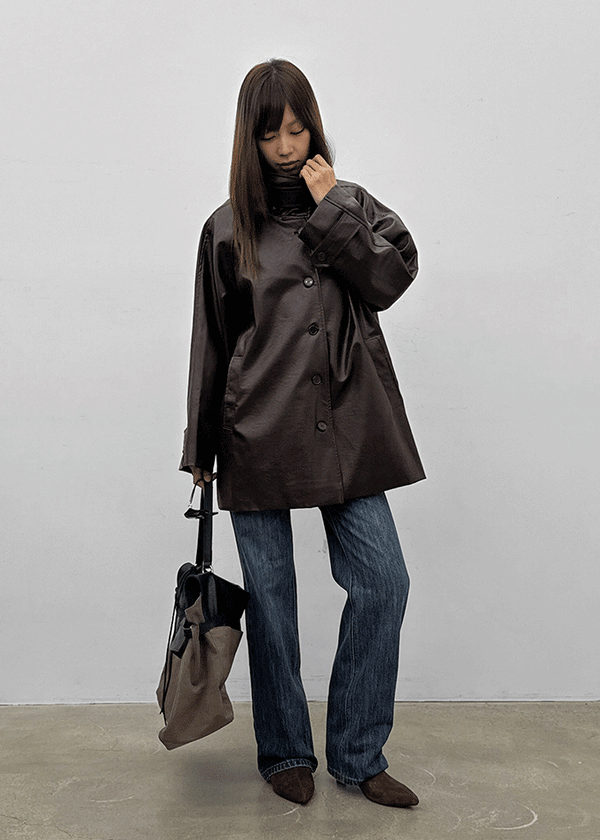 Volk High-Neck Half Leather Jacket