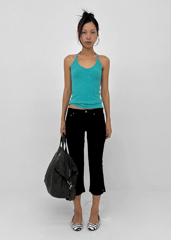 Foremble Ribbed Halter Sleeveless