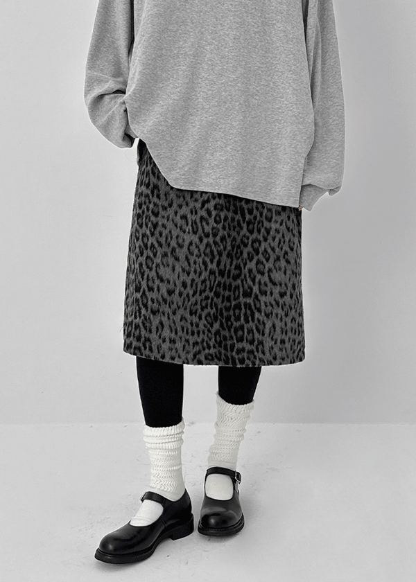 Compton Back-banded Leopard Wool Midi Skirt