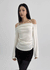 Poron Shirring Strap Off-shoulder Fleece Long-sleeved T-shirt