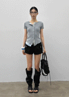 Clven Ribbed Button Short-sleeve Knit Cardigan