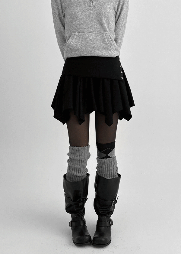 Kyel Snap Button Folding Unbalanced Mini Skirt