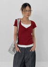 Pebel Square Neck Shirring Frill Short Sleeve T-shirt