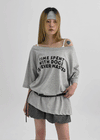 Spine Lettering Off-shoulder Short Sleeve T-shirt