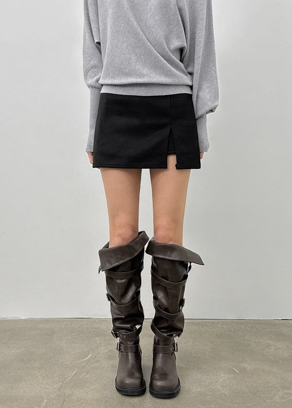 Dingko Suede Tension Slit Mini Skirt Pants