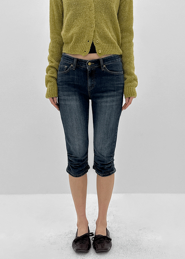 Betco Washed Shirring Capri Denim Pants